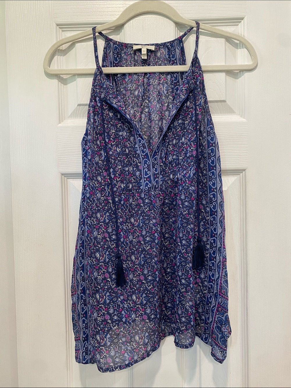 Joie Navy Floral V-Neck Tassel Camisole
